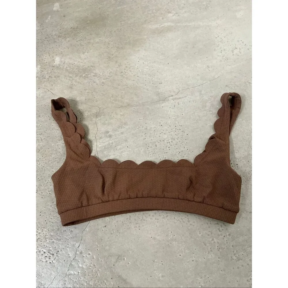 Marysia Mini Palm Scallop Bikini Top | Brown in Large